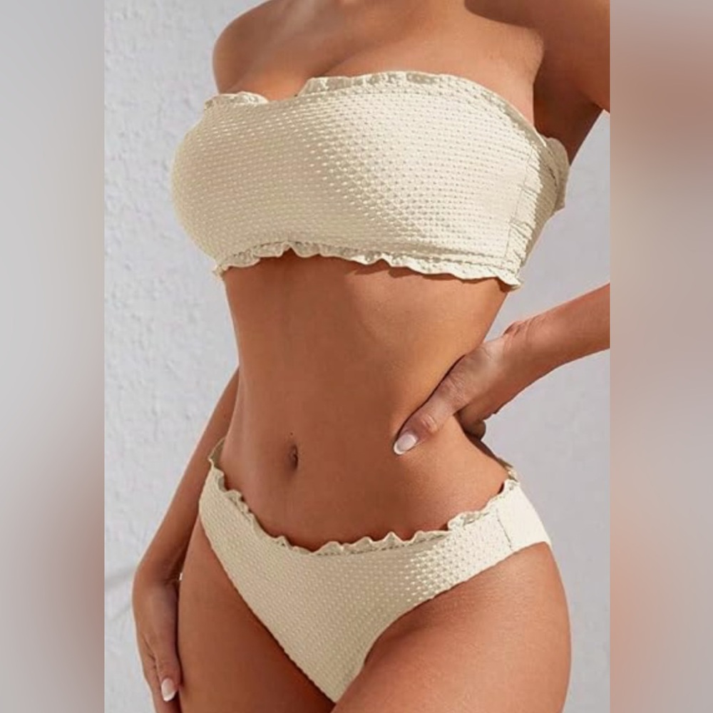 🆕ZAFUL Women Strapless Bandeau Bikini Shell 2 Piece Swimwear Cheeky M